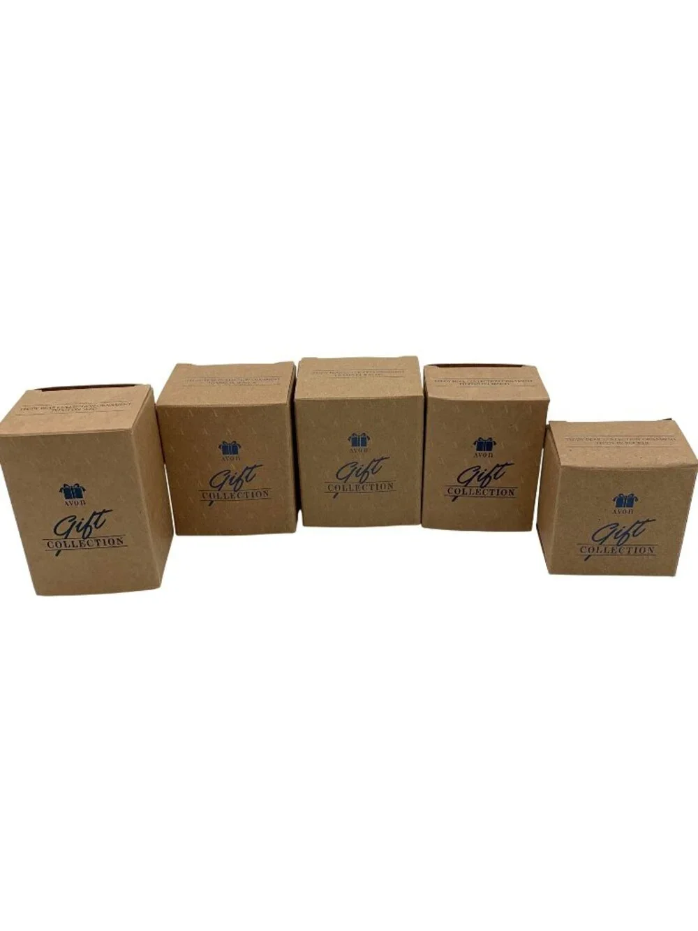 Avon Teddy Bear Collection Ornaments Lot Of 5 In Boxes Wagon Bench Rocker Sled